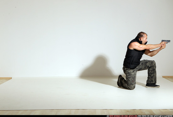 Man Adult Athletic White Fighting with gun Moving poses Army