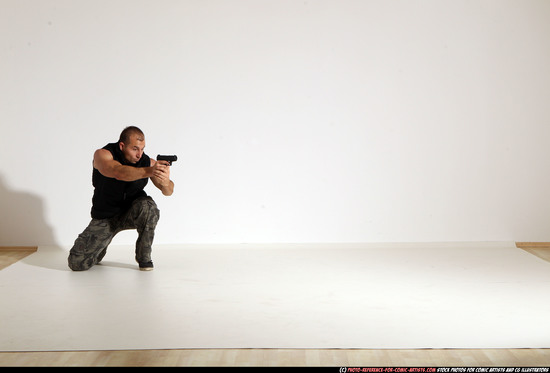 Man Adult Athletic White Fighting with gun Moving poses Army