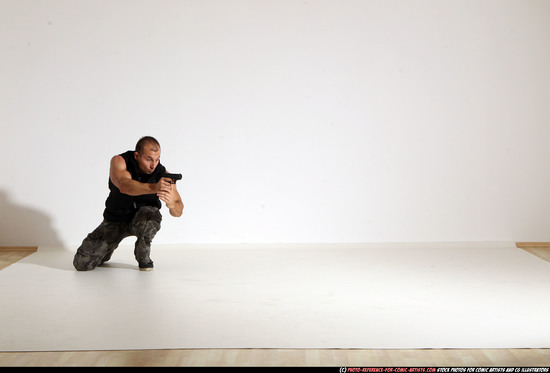 Man Adult Athletic White Fighting with gun Moving poses Army