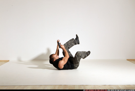 Man Adult Athletic White Fighting with gun Moving poses Army