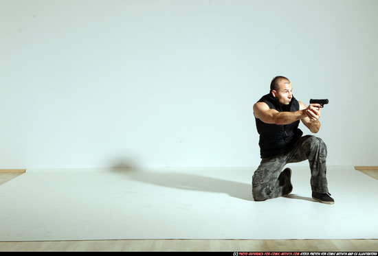 Man Adult Athletic White Fighting with gun Moving poses Army