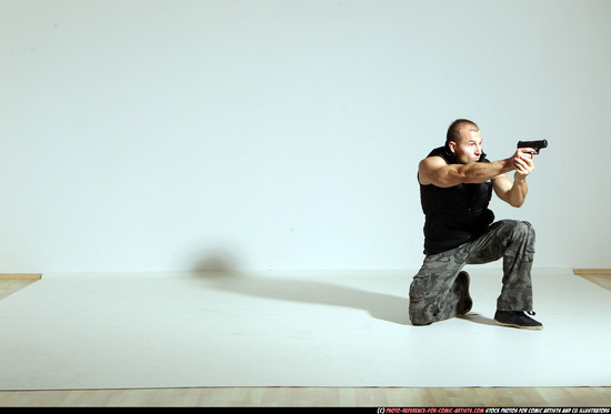 Man Adult Athletic White Fighting with gun Moving poses Army