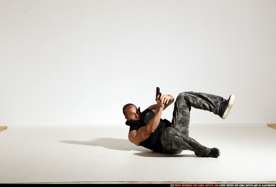 Man Adult Athletic White Fighting with gun Moving poses Army