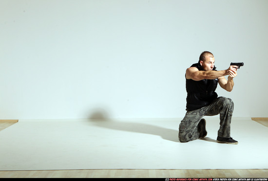 Man Adult Athletic White Fighting with gun Moving poses Army