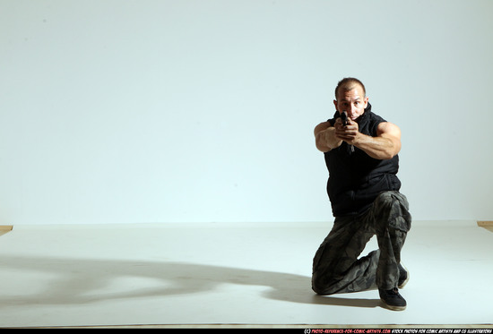 Man Adult Athletic White Fighting with gun Moving poses Army