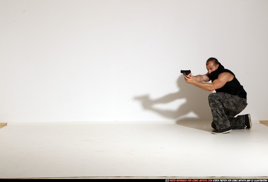 Man Adult Athletic White Fighting with gun Moving poses Army