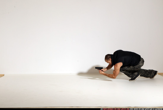 Man Adult Athletic White Fighting with gun Moving poses Army