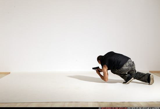 Man Adult Athletic White Fighting with gun Moving poses Army