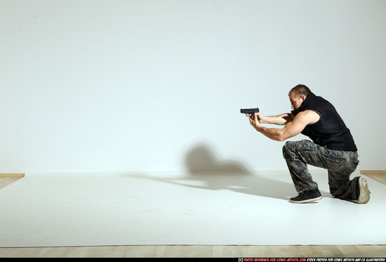 Man Adult Athletic White Fighting with gun Moving poses Army