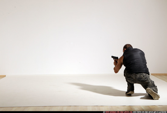 Man Adult Athletic White Fighting with gun Moving poses Army