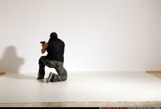 Man Adult Athletic White Fighting with gun Moving poses Army