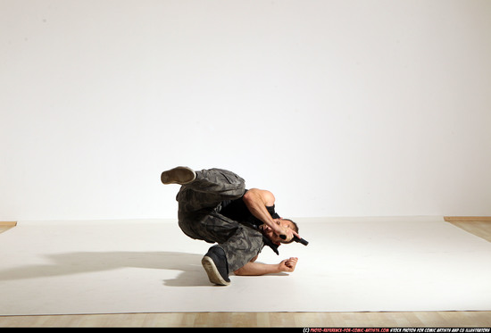 Man Adult Athletic White Fighting with gun Moving poses Army