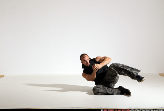 Man Adult Athletic White Fighting with gun Moving poses Army