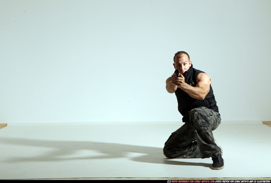 Man Adult Athletic White Fighting with gun Moving poses Army