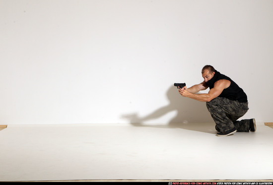 Man Adult Athletic White Fighting with gun Moving poses Army