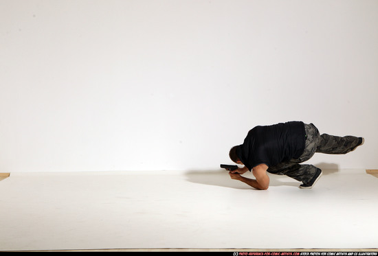 Man Adult Athletic White Fighting with gun Moving poses Army