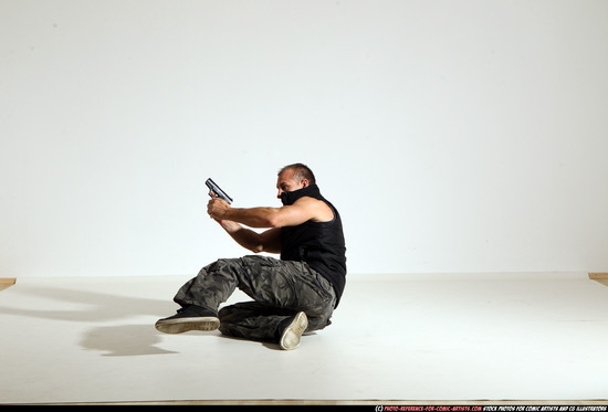 Man Adult Athletic White Fighting with gun Moving poses Army