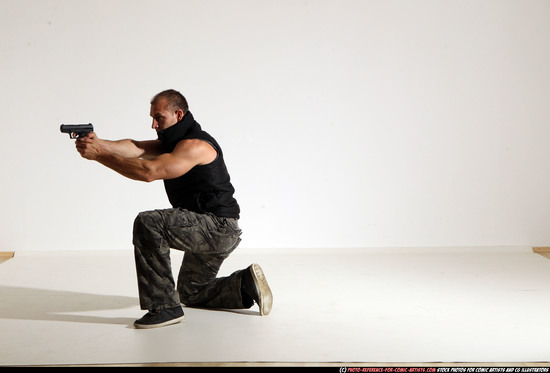 Man Adult Athletic White Fighting with gun Moving poses Army