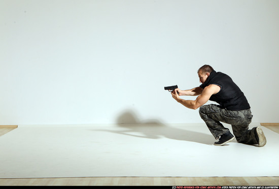 Man Adult Athletic White Fighting with gun Moving poses Army