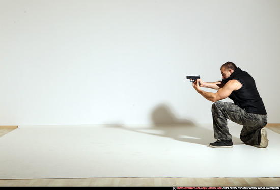 Man Adult Athletic White Fighting with gun Moving poses Army