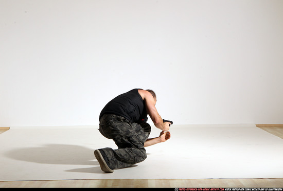 Man Adult Athletic White Fighting with gun Moving poses Army