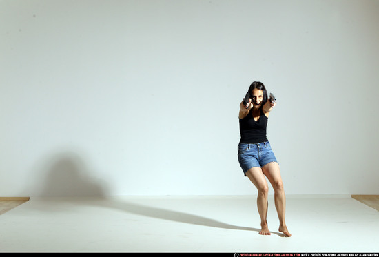 Woman Young Athletic White Fighting with gun Moving poses Casual