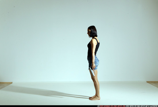 Woman Young Athletic White Fighting with gun Moving poses Casual