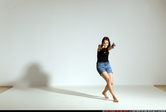 Woman Young Athletic White Fighting with gun Moving poses Casual