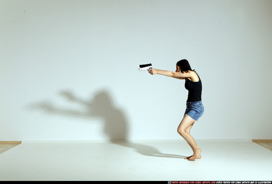 Woman Young Athletic White Fighting with gun Moving poses Casual