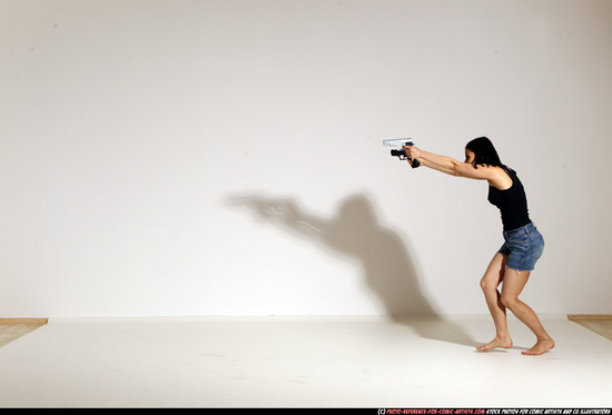 Woman Young Athletic White Fighting with gun Moving poses Casual