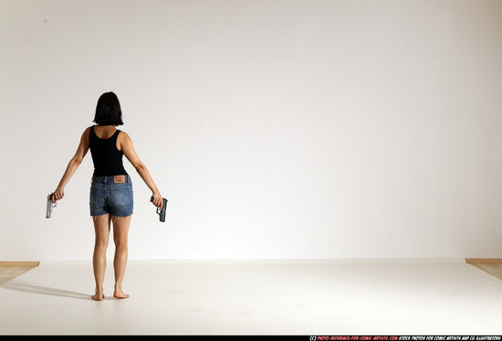 Woman Young Athletic White Fighting with gun Moving poses Casual