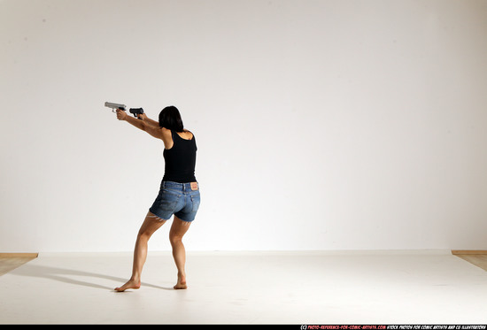 Woman Young Athletic White Fighting with gun Moving poses Casual