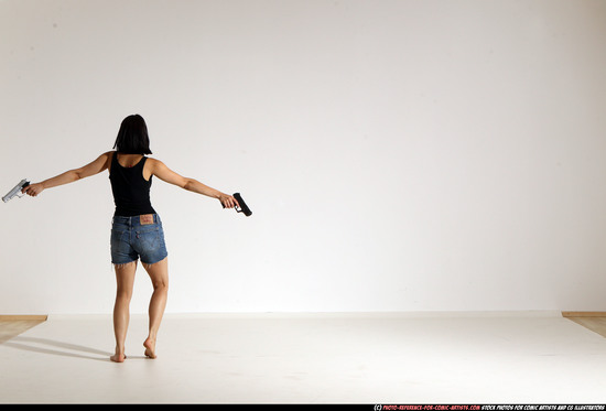 Woman Young Athletic White Fighting with gun Moving poses Casual