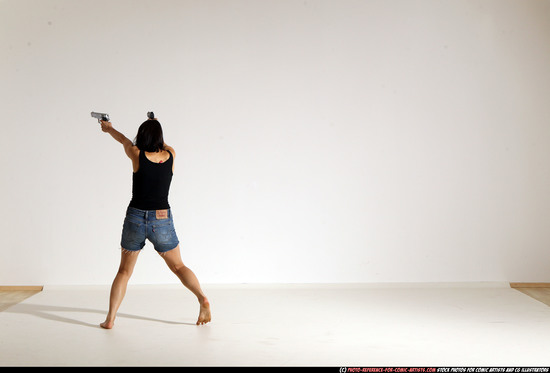 Woman Young Athletic White Fighting with gun Moving poses Casual