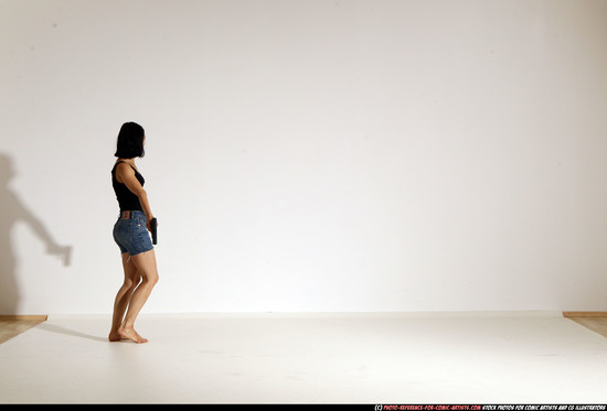 Woman Young Athletic White Fighting with gun Moving poses Casual