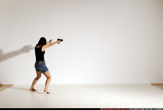 Woman Young Athletic White Fighting with gun Moving poses Casual