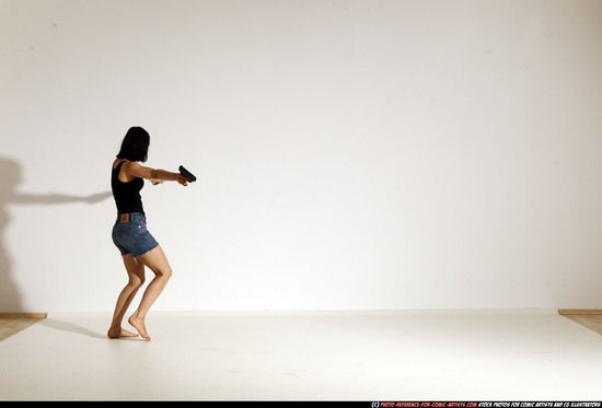 Woman Young Athletic White Fighting with gun Moving poses Casual