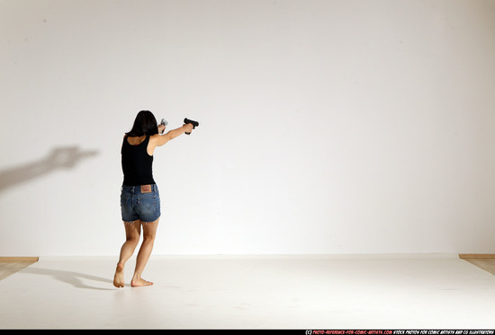 Woman Young Athletic White Fighting with gun Moving poses Casual