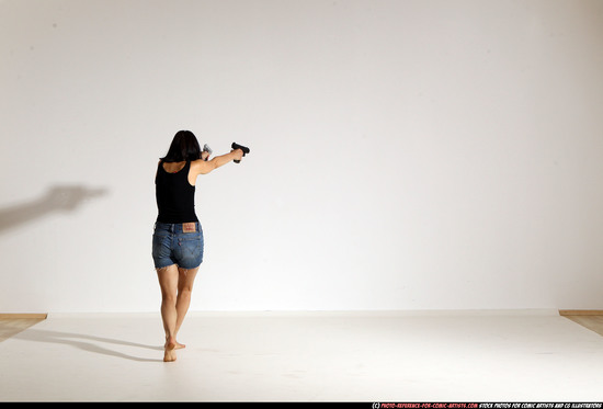 Woman Young Athletic White Fighting with gun Moving poses Casual