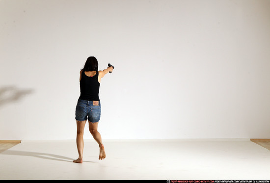 Woman Young Athletic White Fighting with gun Moving poses Casual