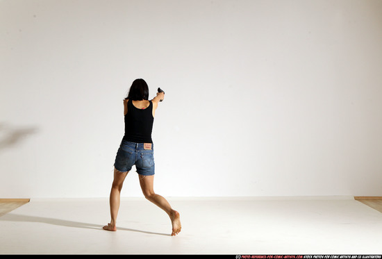 Woman Young Athletic White Fighting with gun Moving poses Casual