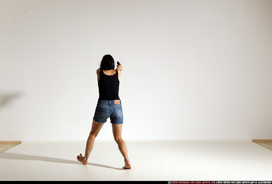 Woman Young Athletic White Fighting with gun Moving poses Casual