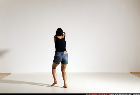 Woman Young Athletic White Fighting with gun Moving poses Casual