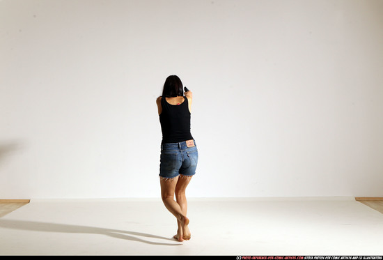 Woman Young Athletic White Fighting with gun Moving poses Casual