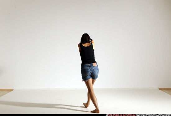 Woman Young Athletic White Fighting with gun Moving poses Casual