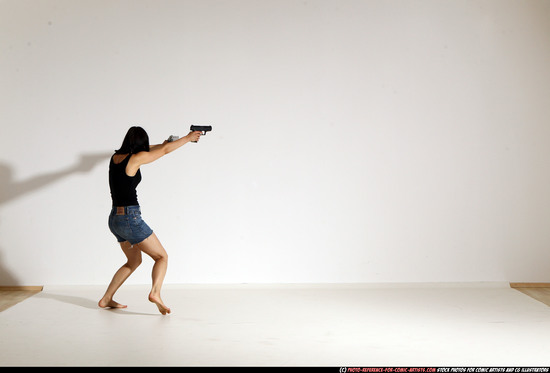 Woman Young Athletic White Fighting with gun Moving poses Casual