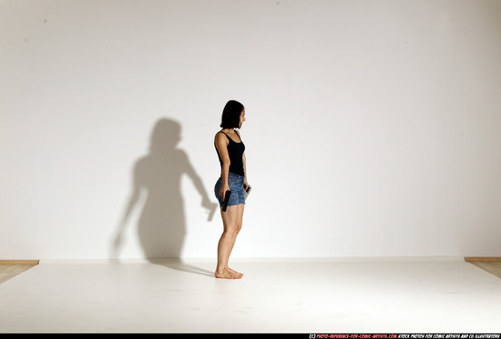 Woman Young Athletic White Fighting with gun Moving poses Casual