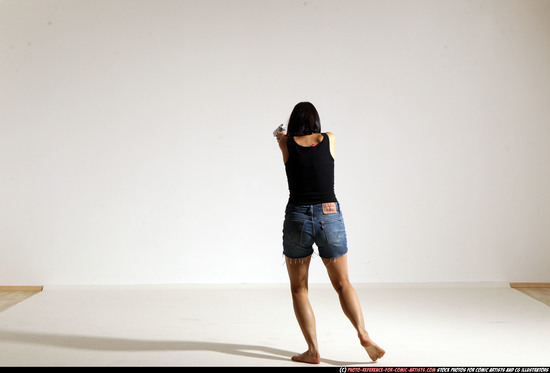 Woman Young Athletic White Fighting with gun Moving poses Casual