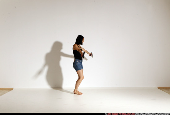 Woman Young Athletic White Fighting with gun Moving poses Casual