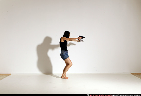 Woman Young Athletic White Fighting with gun Moving poses Casual